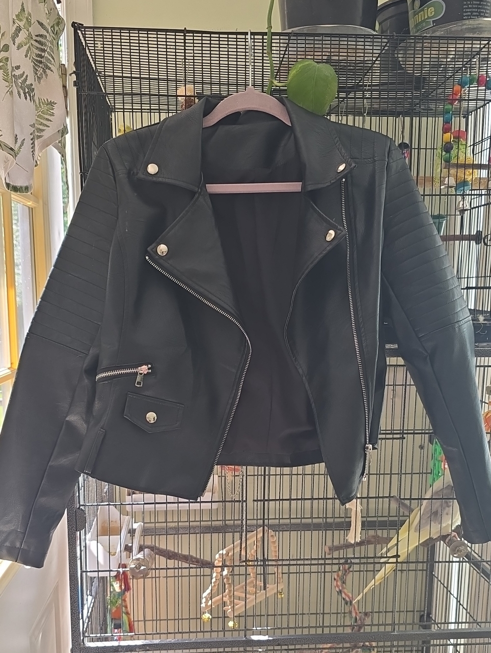 Black Women's Moto Faux Leather Jacket